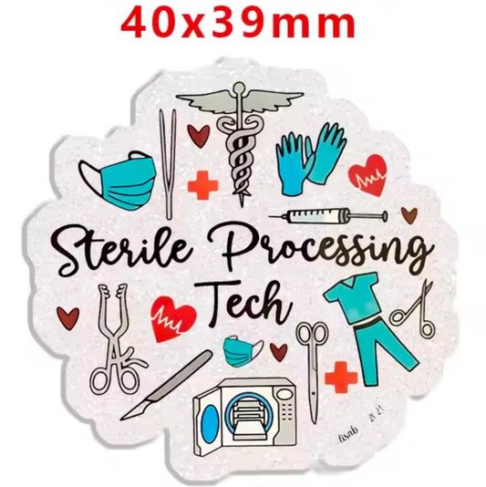 Glitter Acrylic Flatback- Acrylic Planer Resin Charm- Sterile Processing Tech
