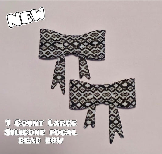 1 Count Large Silicone Printed Bow Focal Beads. Bow beadable accessories