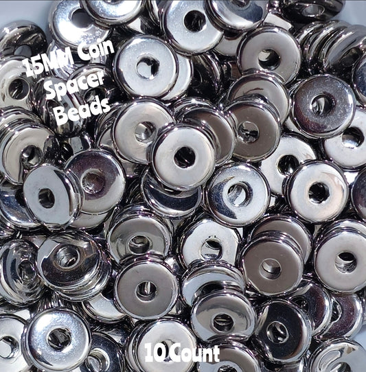 New DIY Coin Disk Spacers 10 count 15mm  spacers SILVER NEW