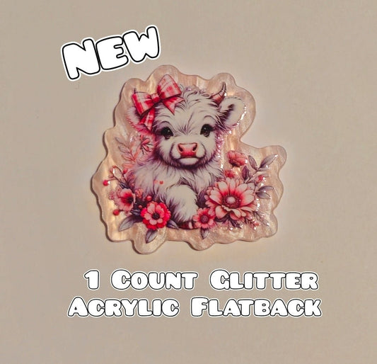 Glitter Acrylic Flatback- Acrylic Planer Resin Charm- Cow