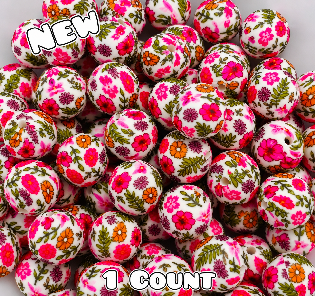 New 1 Count DIY Silicone Beads 15mm printed Summer Floral Beads Beadable Accessories