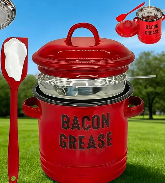 Bacon Grease Storage Container 6 Piece Set Red