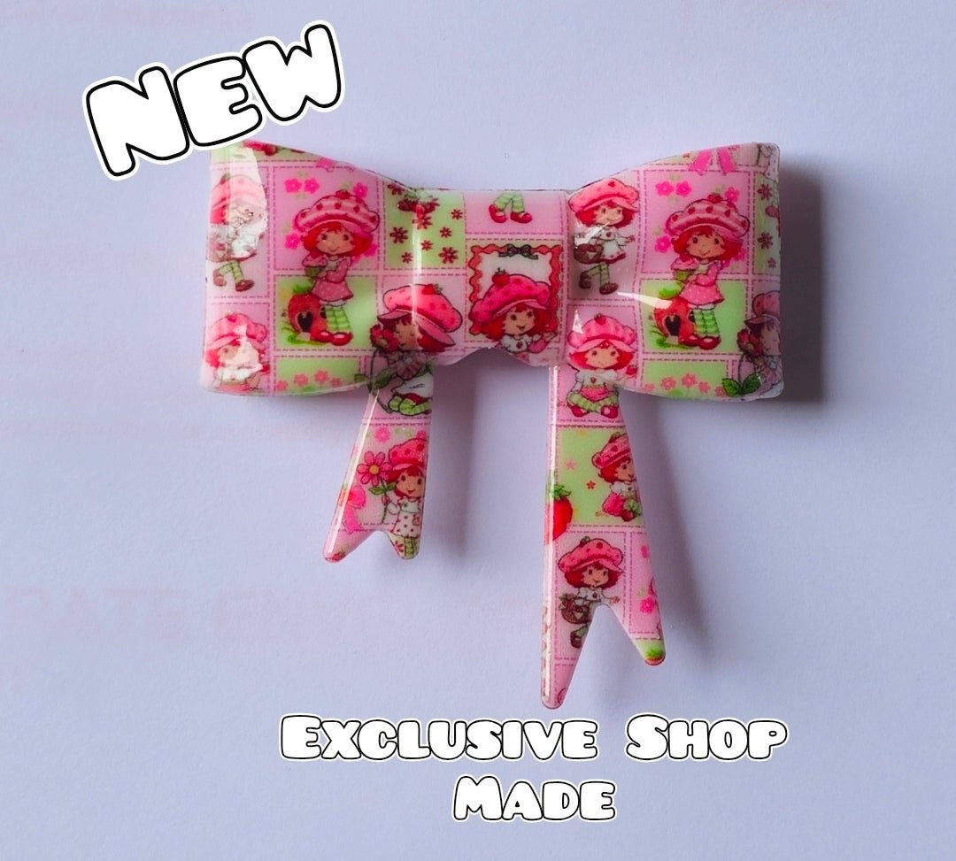 1 Count Character Strawberry Shortcake Large Silicone Bow Bead GLOSSY SHINY FINISH- Exclusive New Release