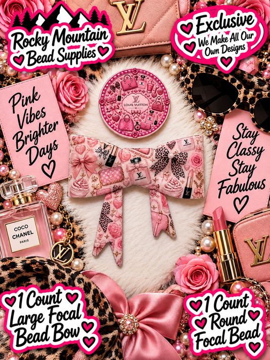 New Shop Exclusive 1 Count Large Silicone Bow Designer LV PINK  1 Count Focal Bead Round