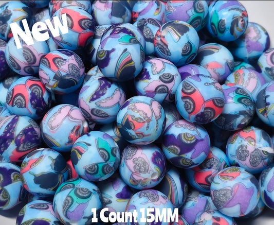 New 1 Count Blue butterfly 🦋 Prints 15mm printed Silicone Beads
