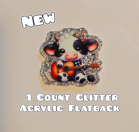Glitter Acrylic Flatback- Acrylic Planer Resin Charm- Cow