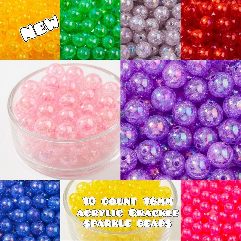 10 count 16MM Acrylic Crackle Sparkle Beads