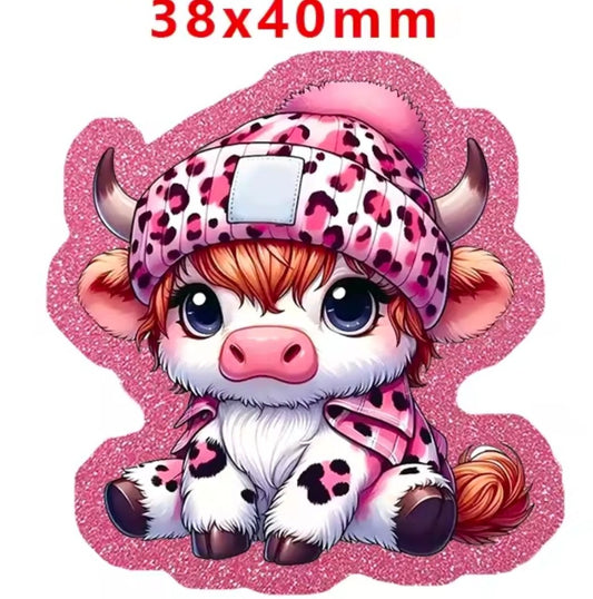 Glitter Acrylic Flatback- Acrylic Planer Resin Charm- Animal Cow