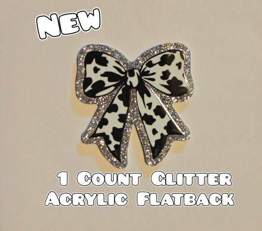 Glitter Acrylic Flatback- Acrylic Planer Resin Charm- Cow Bow