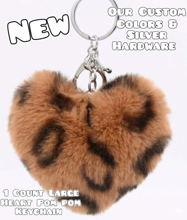 1 Count Large Heart Keychain Pom Poms Silver Hardware Shop Created Designs