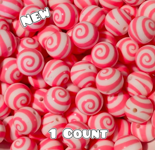 New 1 Count DIY Silicone Beads 15mm printed Pink Swirl