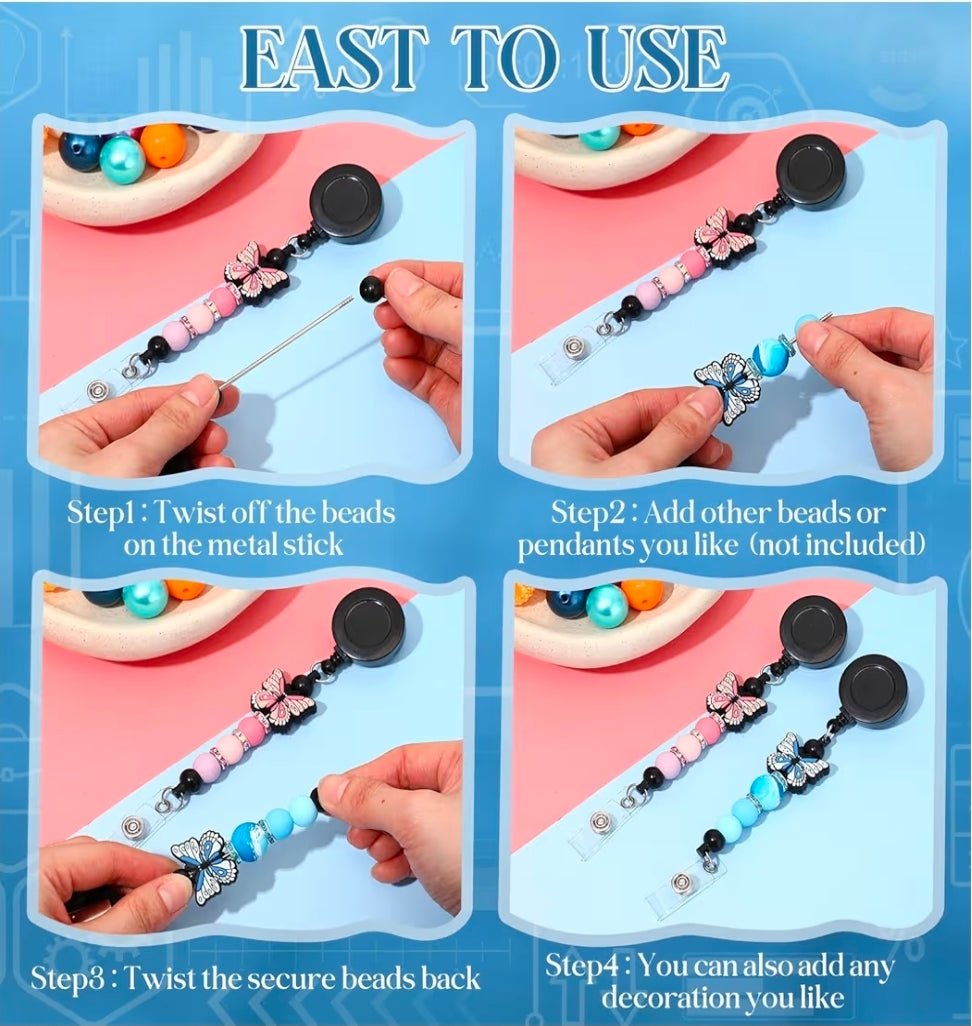 HEAVY DUTY 1 Count Beadable Badge Reels With Keychain Bar Alligator Clip