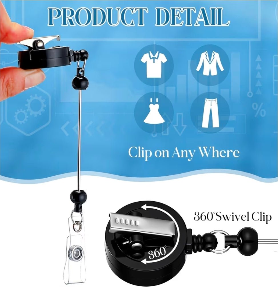 HEAVY DUTY 1 Count Beadable Badge Reels With Keychain Bar Alligator Clip