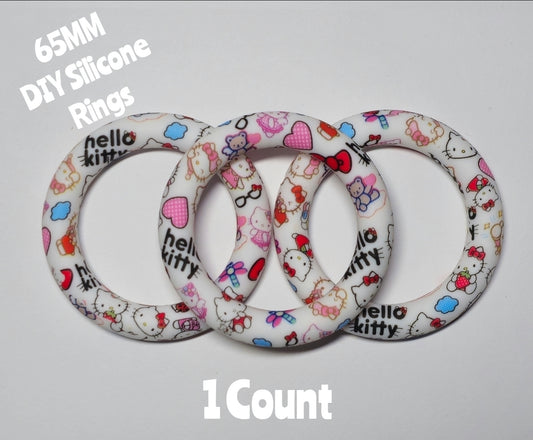 1 Count DIY 65MM Silicone Rings Craft Supplies Beadable Blanks Hello Kitty