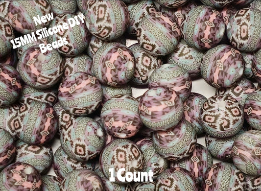 New 1 Count DIY Silicone Beads 15mm printed country Aztec beadable accessories