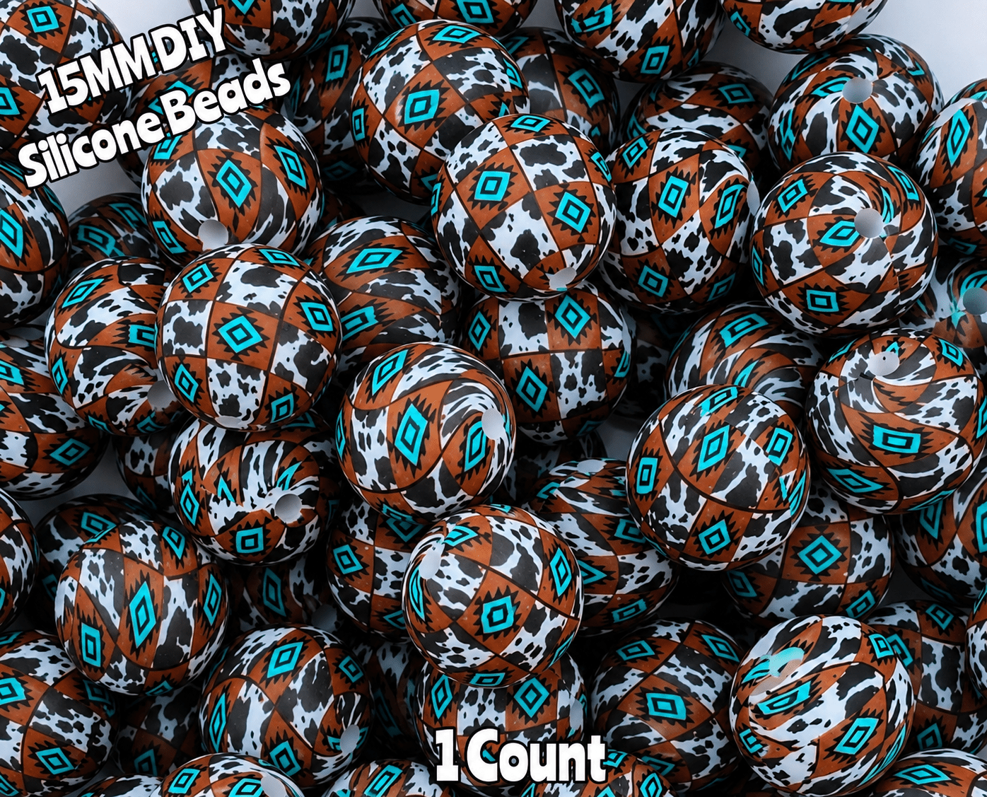 New 1 Count DIY Silicone Beads 15mm printed country cow Aztec beadable accessories