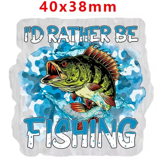 New 1 Count Glitter Acrylic Flatback PLANAR Resin Acrylic Patch- Fishing