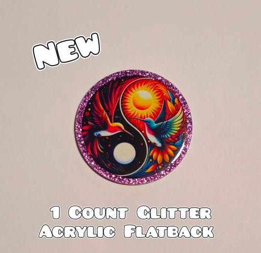 Glitter Acrylic Flatback- Acrylic Planer Resin Charm- Hummingbird Ying Yang