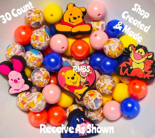 30 Count Silicone Bead Mix Pooh and friends