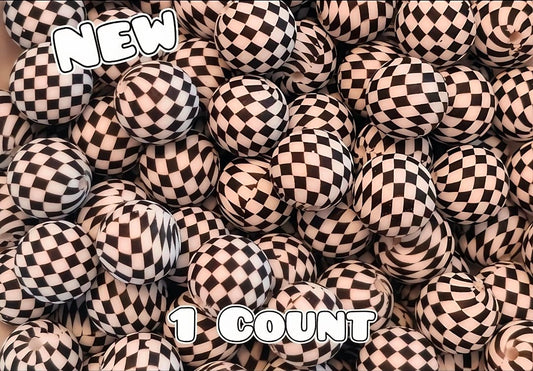 New 1 Count DIY Silicone Beads 15mm printed Checkered