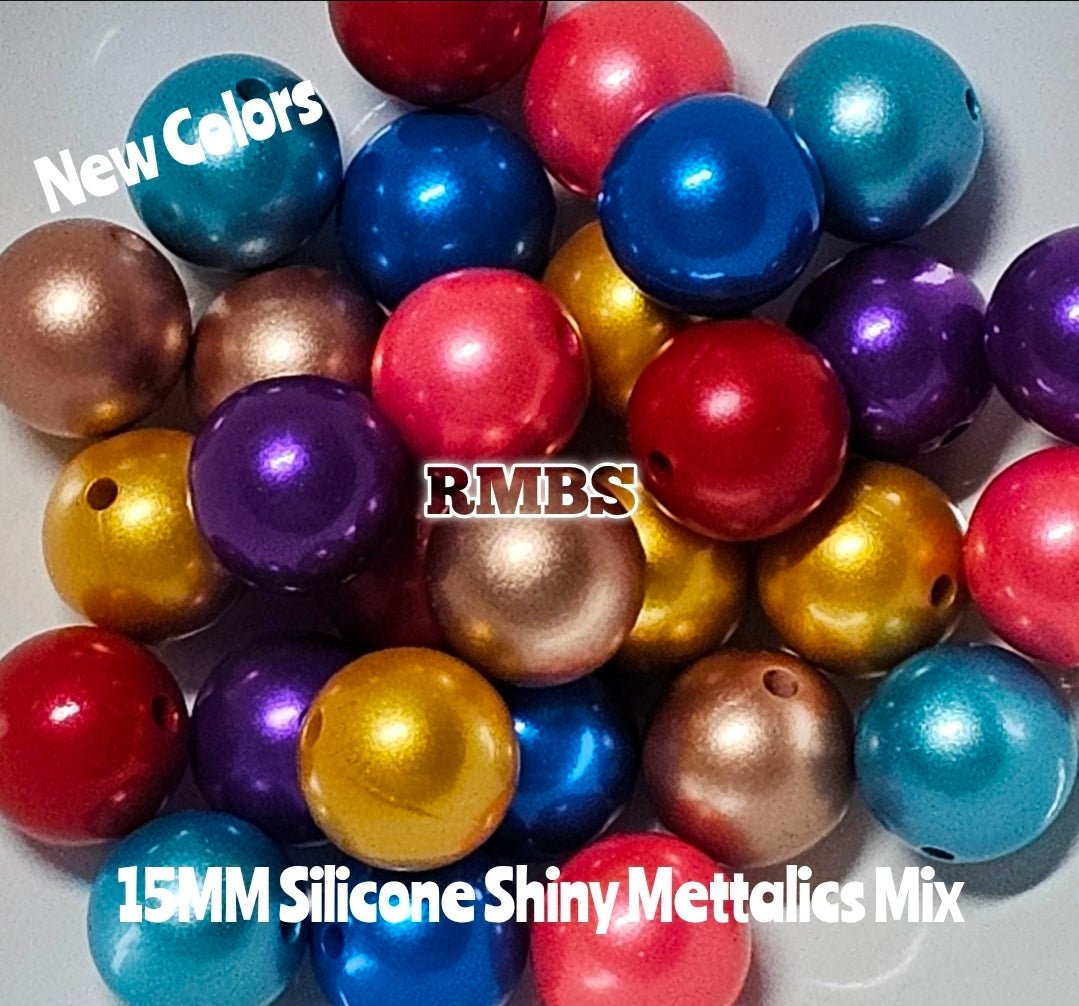 New Color Mix Mettalics 35 Count 15mm Solid Silicone Beads Mix You get 4 of each 7 Colors