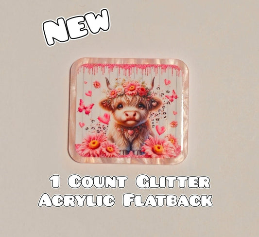 Glitter Acrylic Flatback- Acrylic Planer Resin Charm- Cow