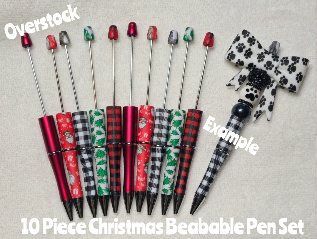 Over stock Clearance 10 Count Christmas Beadable Pen Set