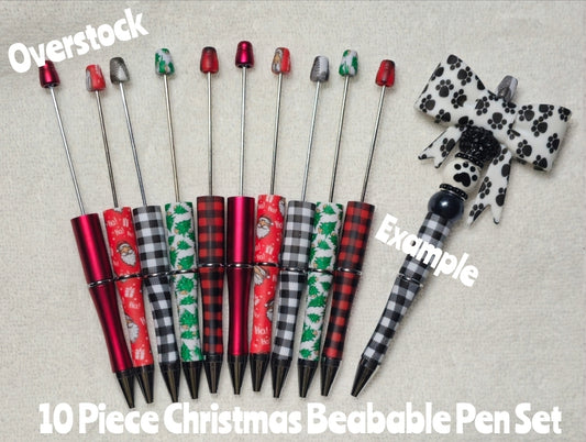 Over stock Clearance 10 Count Christmas Beadable Pen Set
