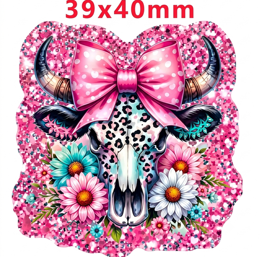 Glitter Acrylic Flatback- Acrylic Planer Resin Charm- Cow Skull