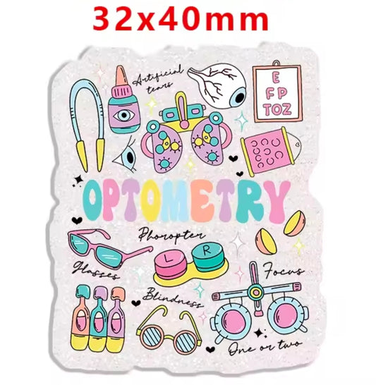 New 1 Count Glitter Acrylic Flatback PLANAR Resin Acrylic Patch- Optometry