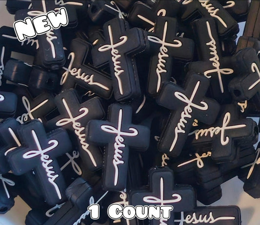 New 1 Count Focal Bead Cross Jesus Black