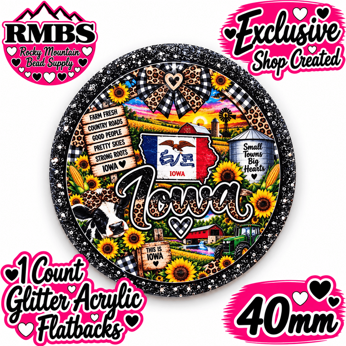 Exclusive 1 Count Custom Exclusive Glitter Acrylic Flatback 40mm STATE IWOA