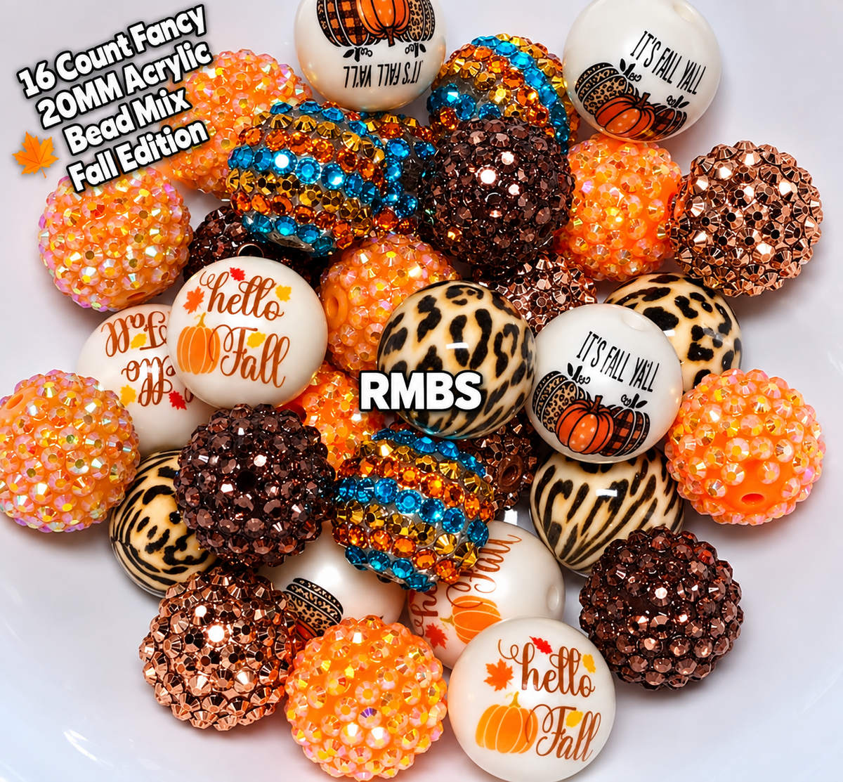 Shop Exclusive 16 Count 20MM DIY Fancy Rhinestone Fall Mix Acrylic Beads Craft Supplies