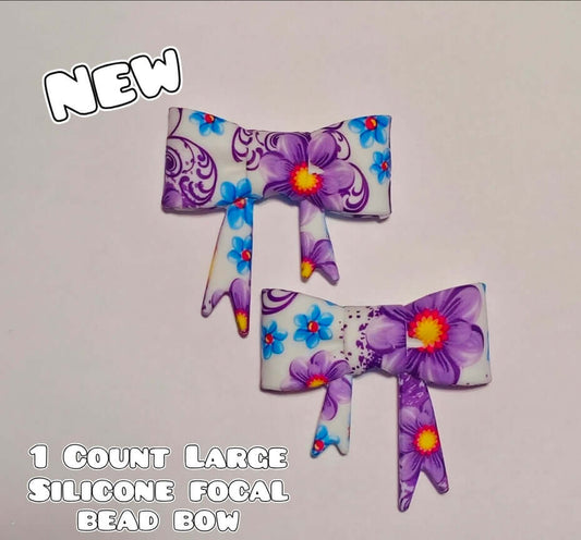 1 Count Large Silicone Printed Bow Focal Beads. Bow beadable accessories