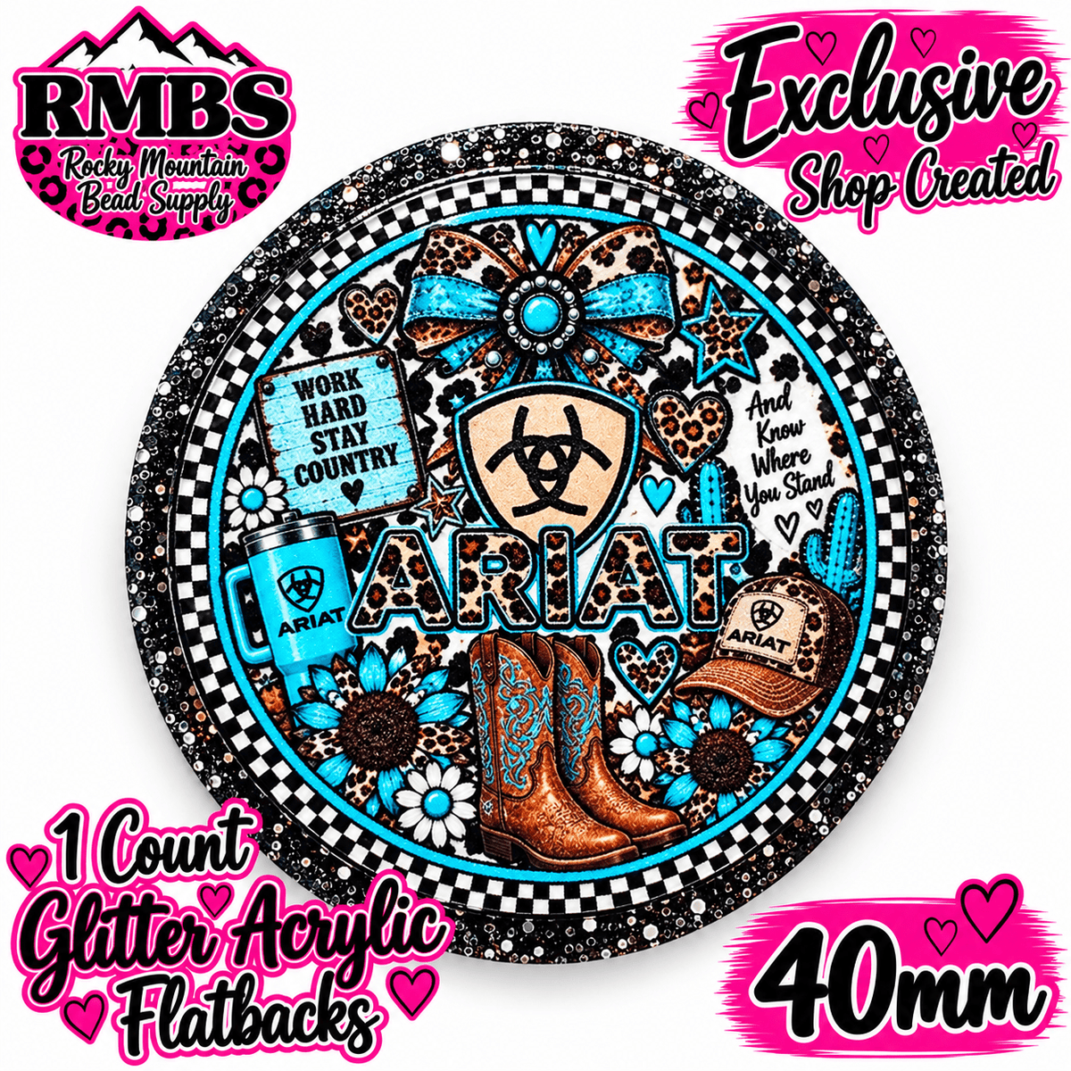 Exclusive 1 Count Custom Exclusive Glitter Acrylic Flatback 40mm ARIAT 2