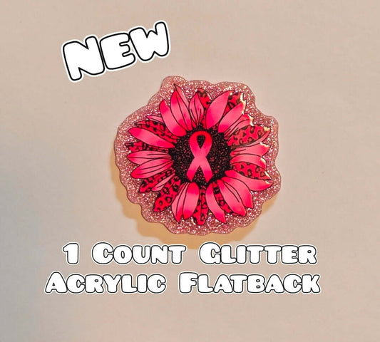Glitter Acrylic Flatback- Acrylic Planer Resin Charm- Breast Cancer