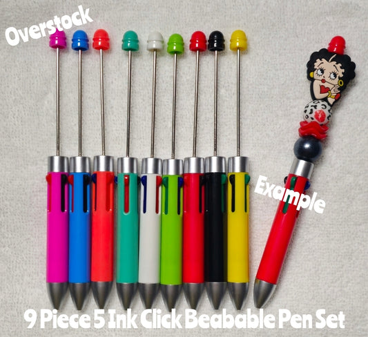 Over stock Clearance 9 Count 5 Ink Click Beadable Pen Set