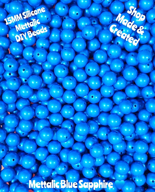 1 Count Mettalic 15mm Silicone Rounds DIY Beads Blue Sapphire