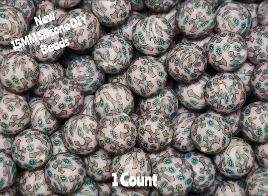 New 1 Count DIY Silicone Beads 15mm printed country cross religious beadable accessories