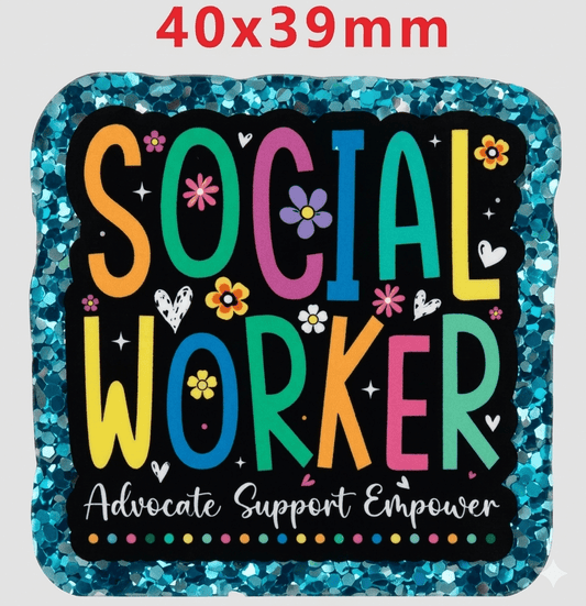 Glitter Acrylic Flatback- Acrylic Planer Resin Charm Scocial Worker