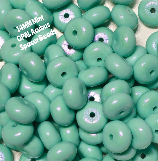 1 Count DIY 14 MM MINT Silicone OPAL Acubus Spacer Beads Craft Supplies
