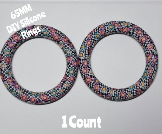 1 Count DIY 65MM Silicone Rings Craft Supplies Beadable Blanks Flower Smiley Face Checkered