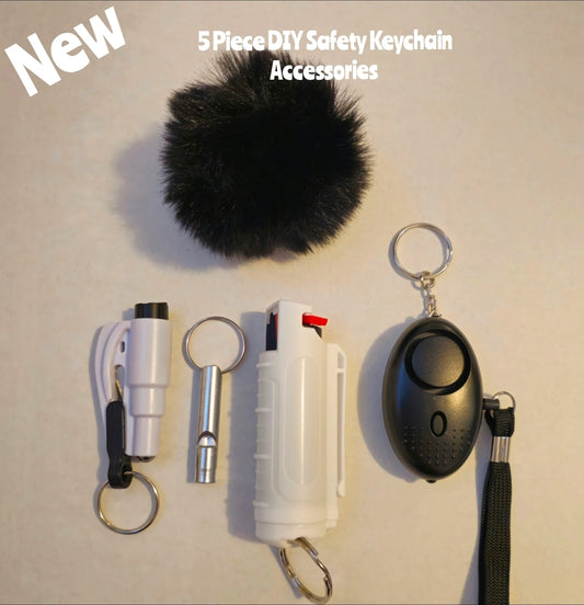 Closeout- 5 Piece Keychain Accessories Kit DIY You receive as shown. Includes safety alarms and flash Light