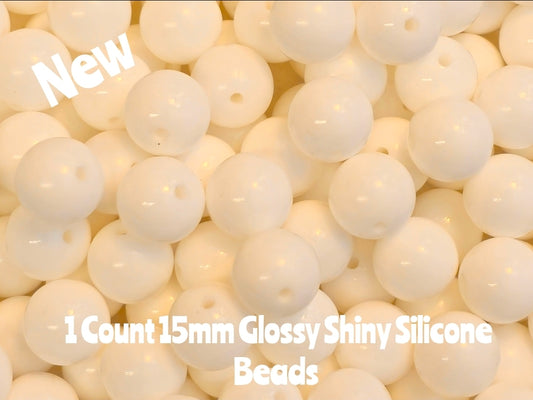 15mm DIY Silicone Beads Glossy Shiny Solids 1 Count White