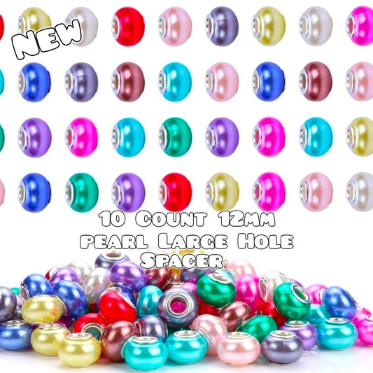 10 Count 12mm Pearl Large Hole spacers