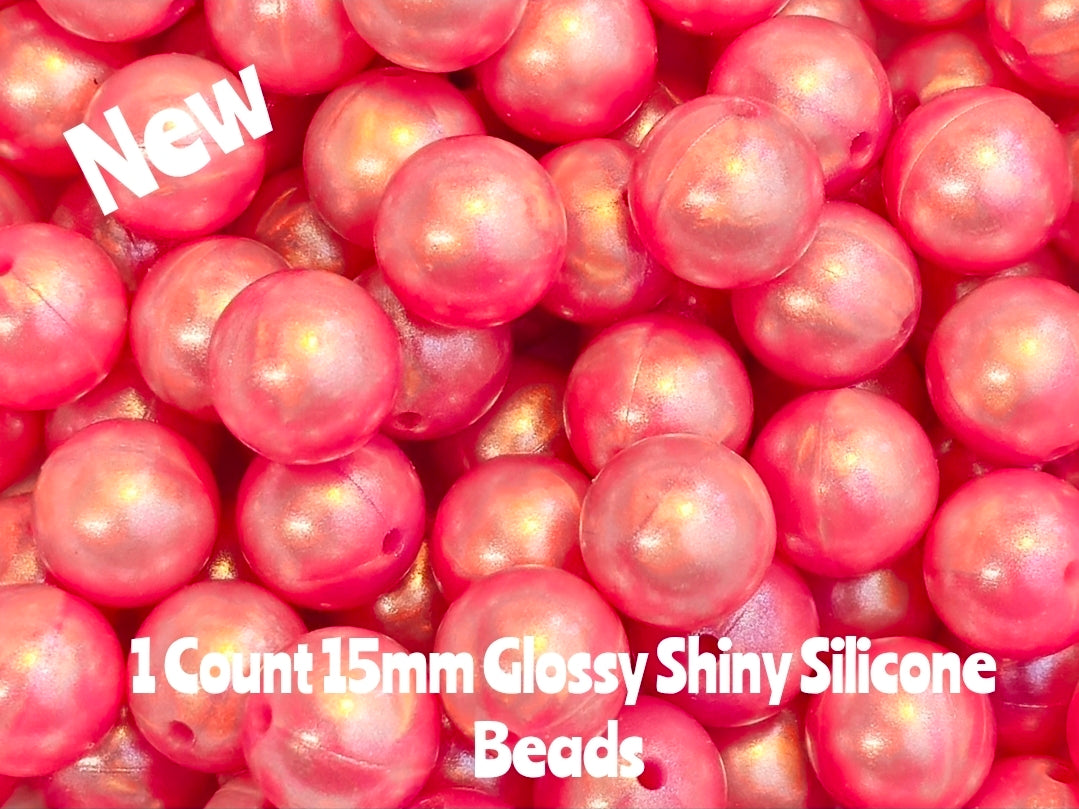 15mm DIY Silicone Beads Glossy Shiny Solids 1 Count Marbel Pink