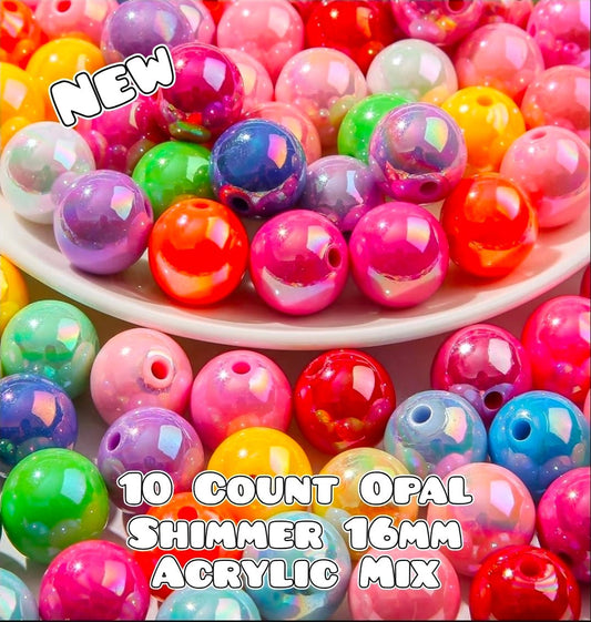 New Bright Colors OPAL ACRYLIC SHIMMER Beads Craft Supplies 16MM 10 Count MIX