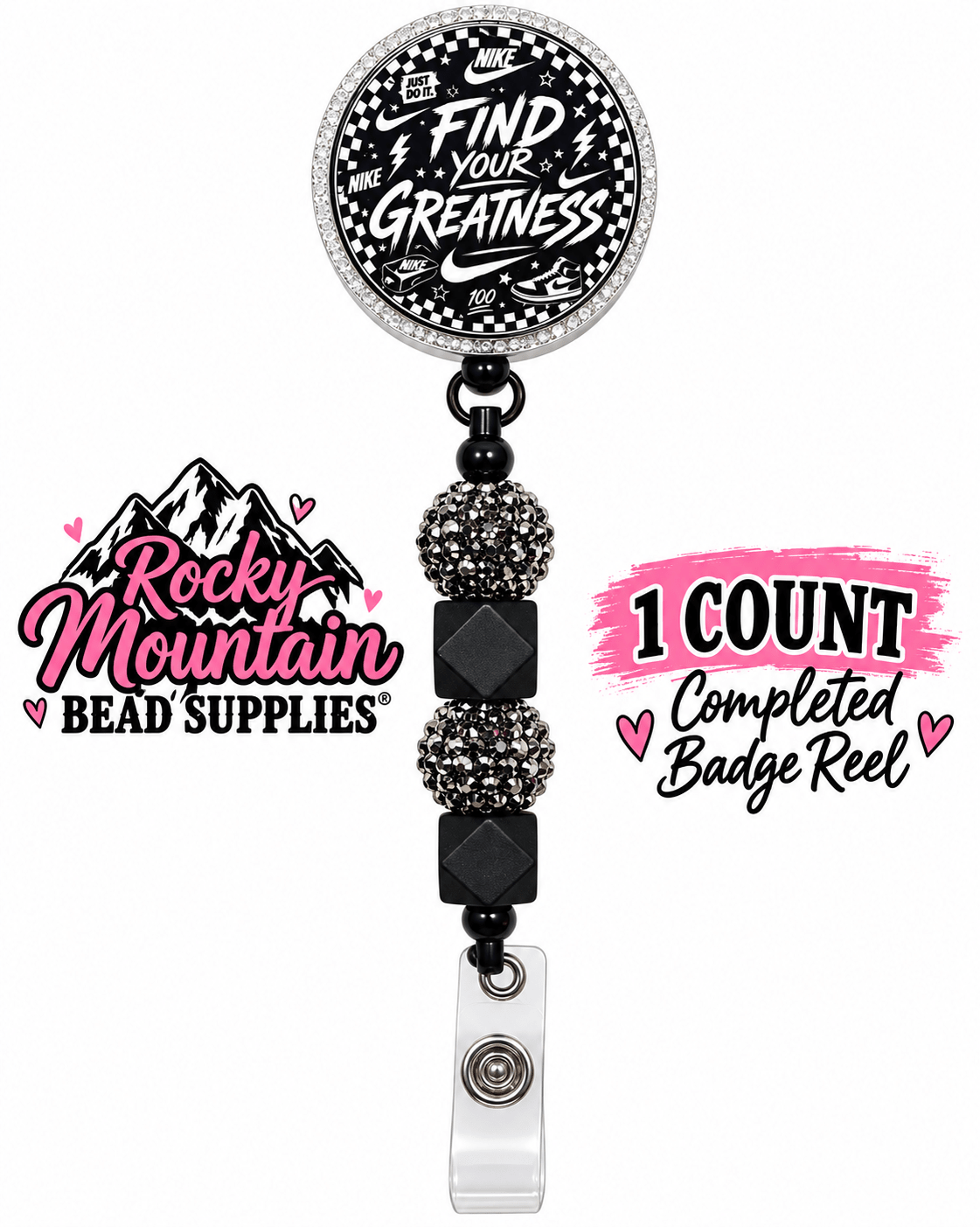 New 1 Count Completed Beadable Badge Reel Exclusive Design  Wholesale
