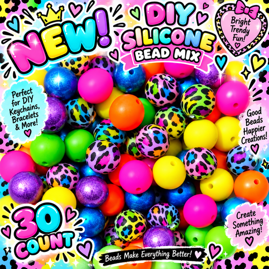 New Bold Bright Leopard DIY Silicone Bead Mix 30 count