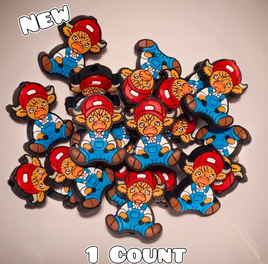 1 Count Focal Bead Cow Boy Red Hat